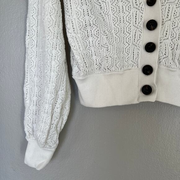 Frame Cardigan Sweater Chain Lace Women's Size S White Pointelle Knit V-Neck - Picture 5 of 10